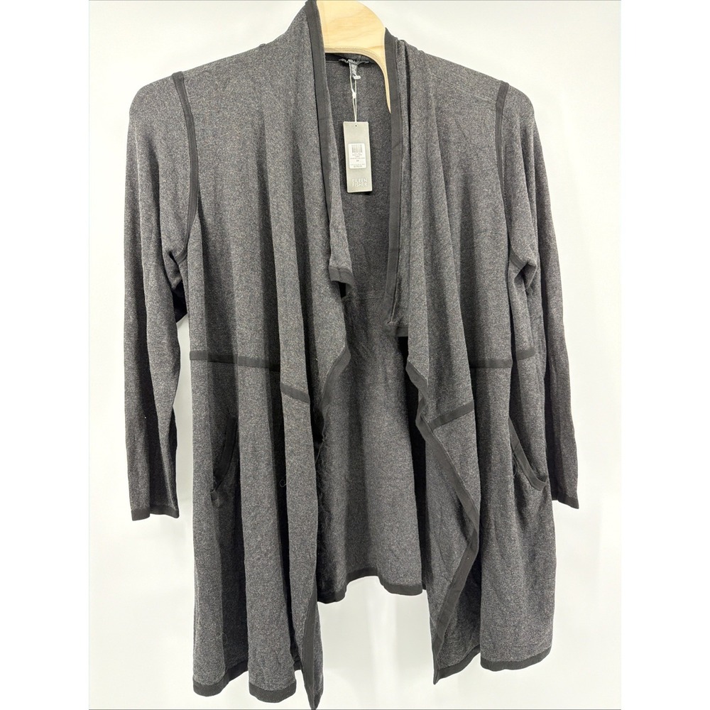 Eileen Fisher Woman Charcoal Black Drape Front‎ Cardigan $378 NEW 3X READ